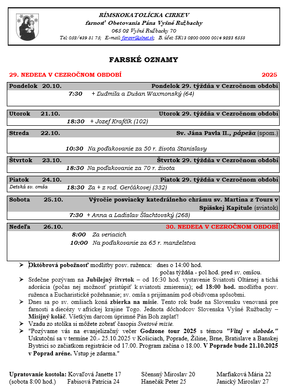 farské oznamy 20.10.2025 - 26.10.2025