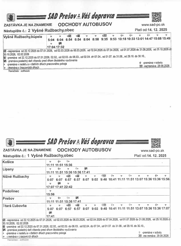 Cestovný poriadok .- autobus od 14.12.2025