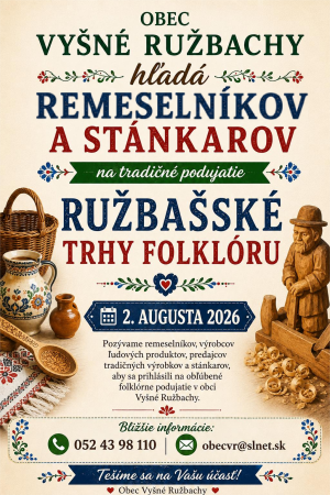Ružbašské trhy folklóru - hľadáme remeselníkov